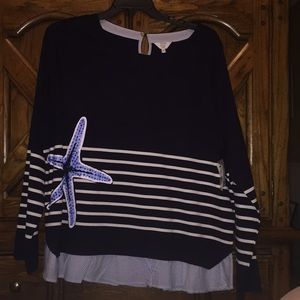 NWT- Crown &Ivy Navy Blue Starfish Top - 3x